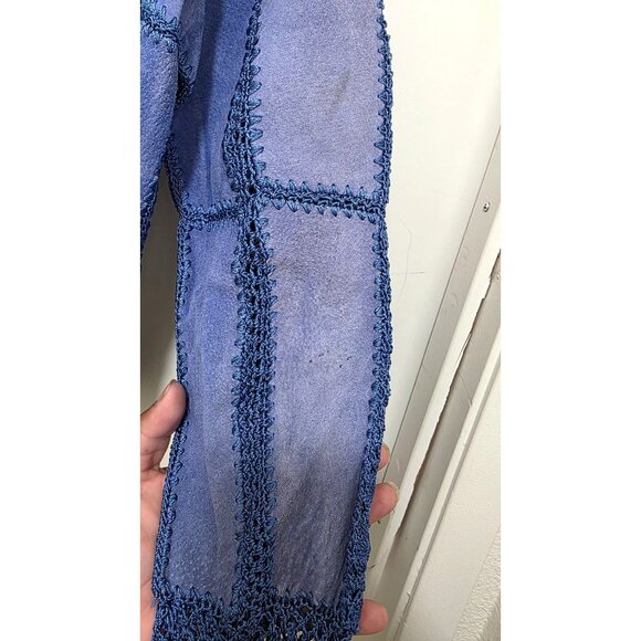 Vintage S.M.H Suede Crochet Lace Button-Front Jacket Long Sleeve Floral Details - Picture 3 of 8